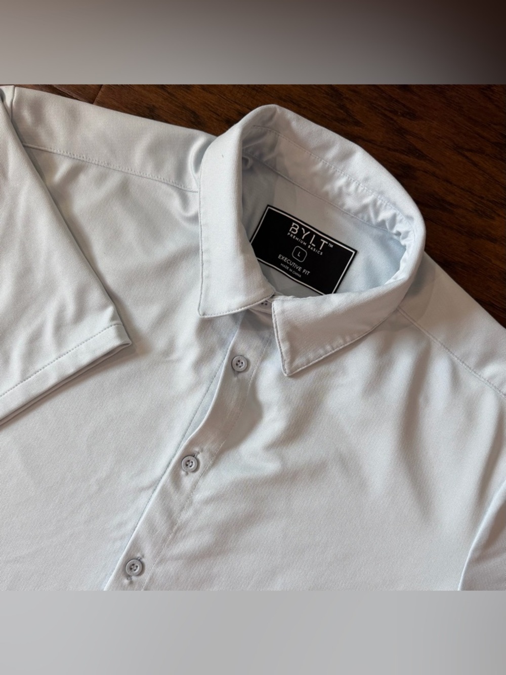 BYLT Shirt Mens Large Blue Executive Fit Short Sleeve Button Up Performance